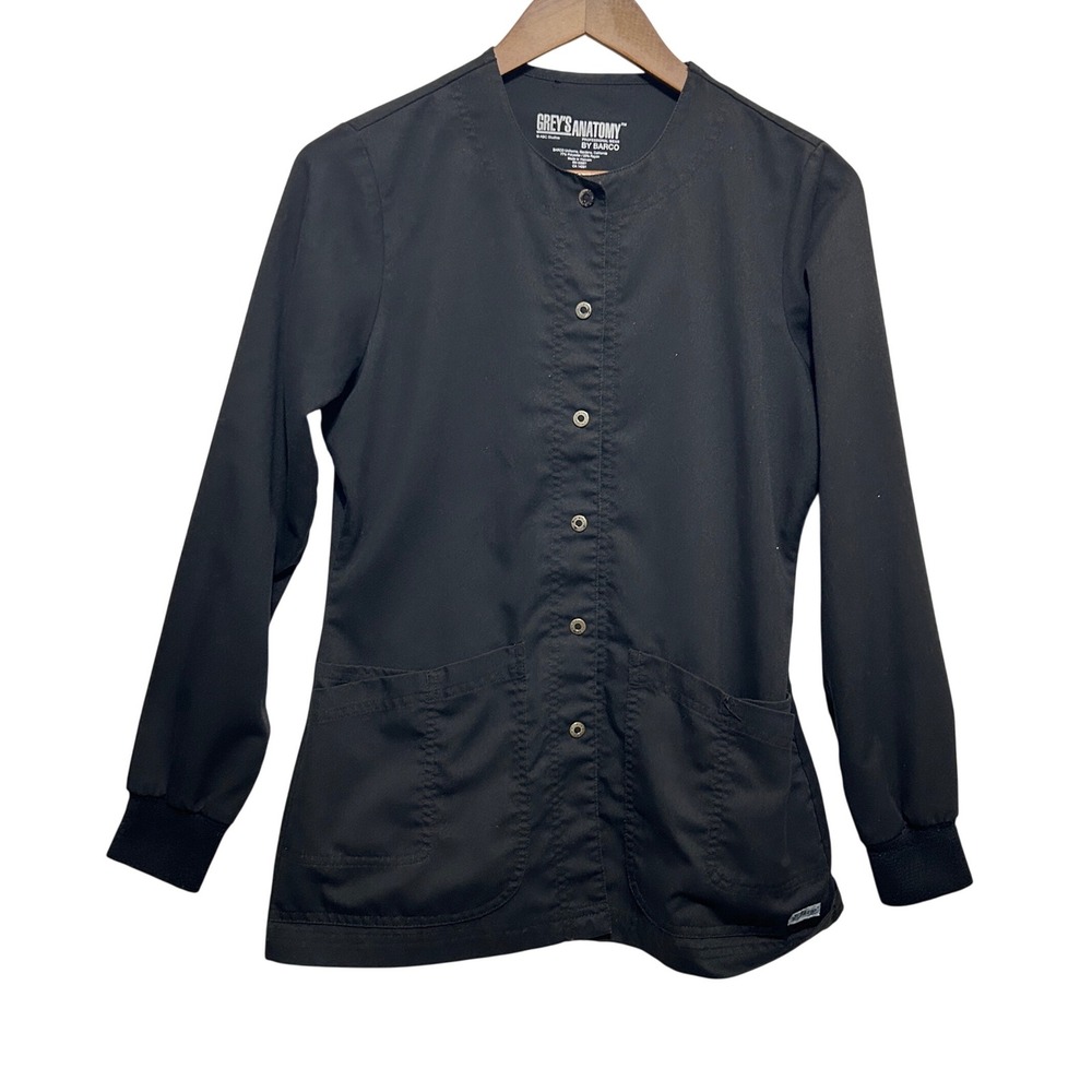 Greys Anatomy Women Professional‎ Medical Scrub Jacket XS Black Minimalist Nurse